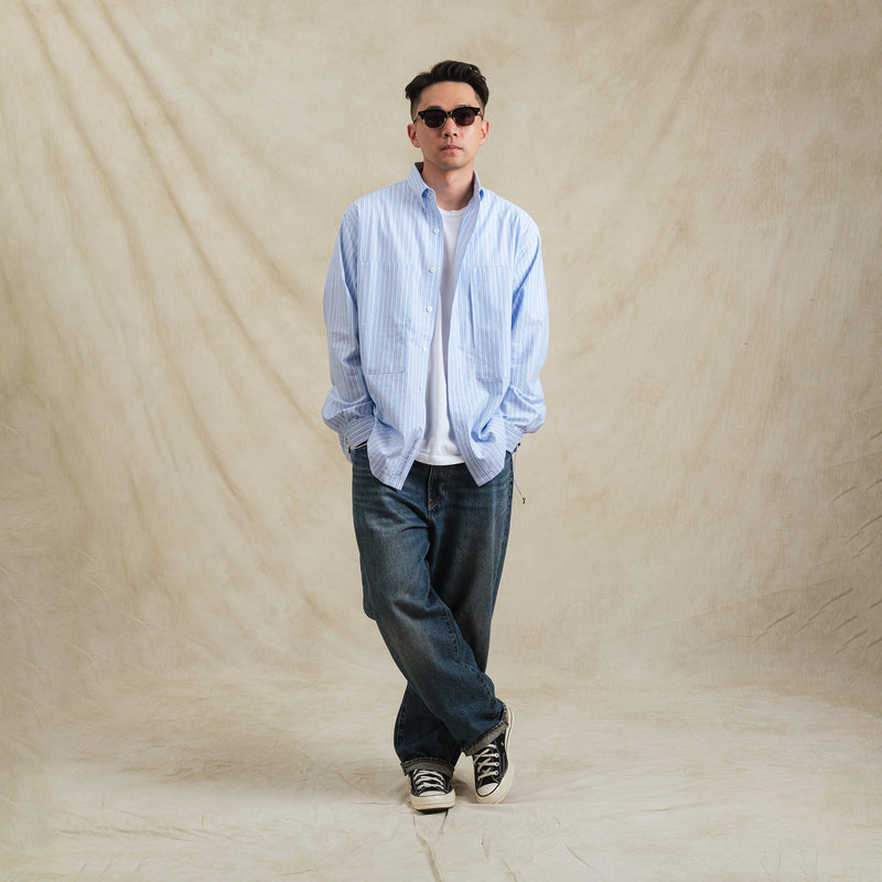 Stripes Sidepull Shirt / Cotton - BL.WH