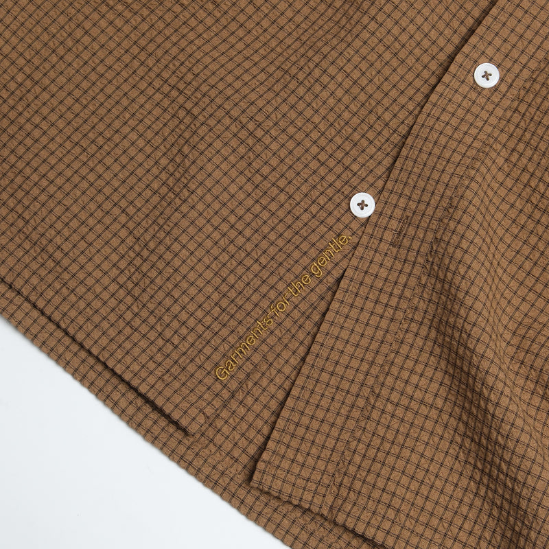 Checkered Sidepull Shirt / Seersucker Cotton - Brown