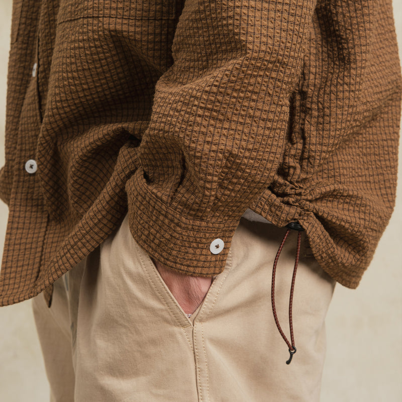 Checkered Sidepull Shirt / Seersucker Cotton - Brown