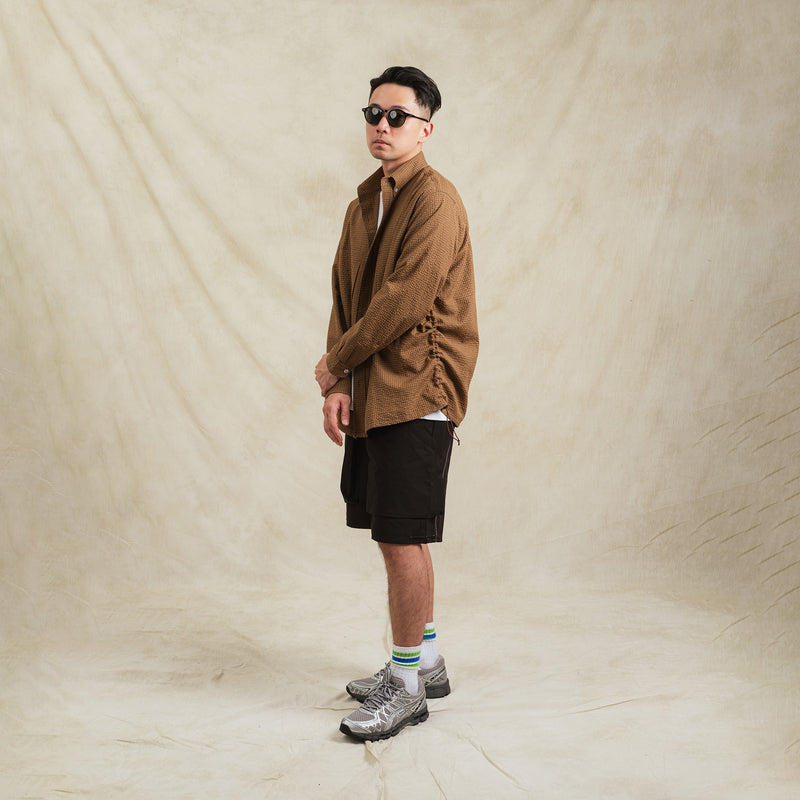 Checkered Sidepull Shirt / Seersucker Cotton - Brown
