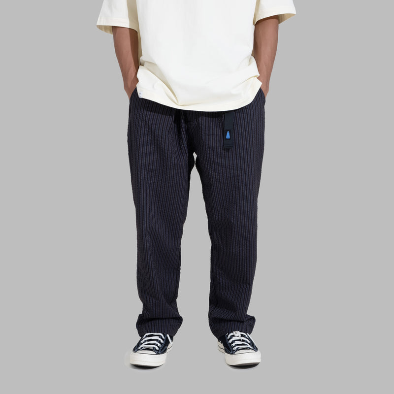 Seersucker Stripe Pants / Poly Cotton - Blue/Black