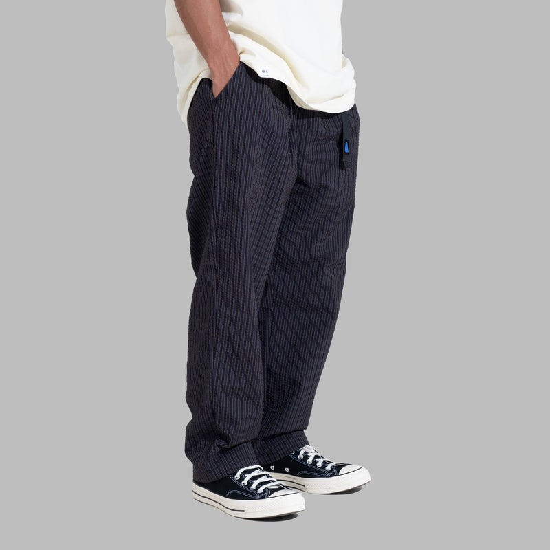 Seersucker Stripe Pants / Poly Cotton - Blue/Black